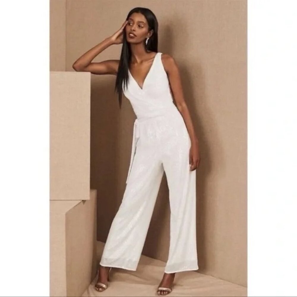 NWT BHLDN Anthropologie Sachin & Babi Somers Sequin Wedding Jumpsuit White 10